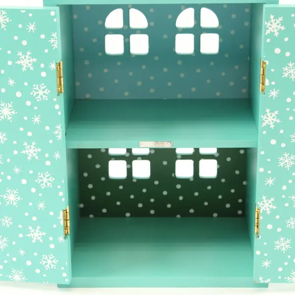 Christmas Village House Wooden Teal Blue Holiday Decor