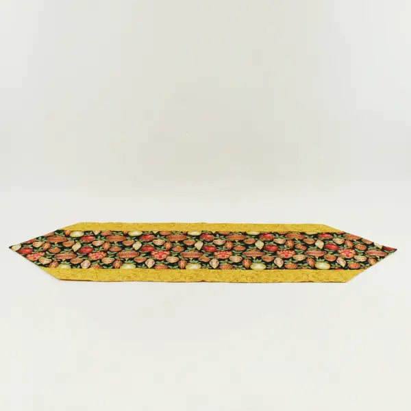 Christmas Ornament Print Table Runner Red Black Gold Green Cream 40x13