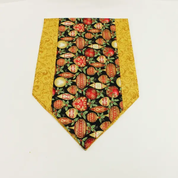 Christmas Ornament Print Table Runner Red Black Gold Green Cream 40x13