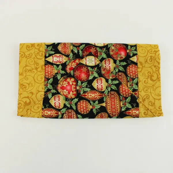 Christmas Ornament Print Table Runner Red Black Gold Green Cream 40x13