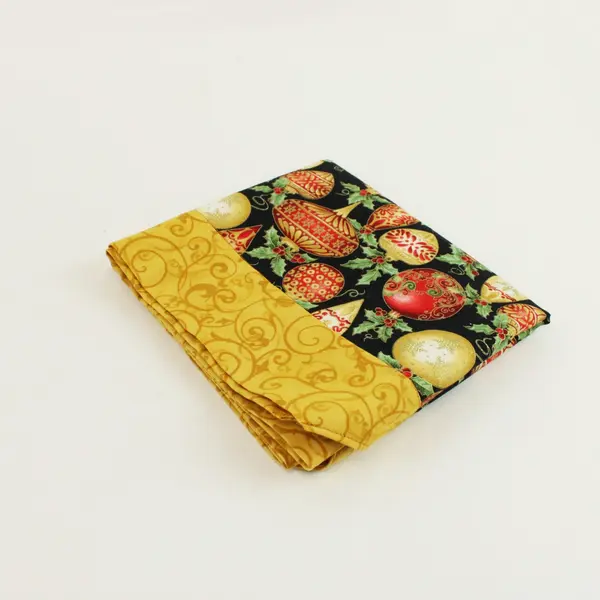 Christmas Ornament Print Table Runner Red Black Gold Green Cream 40x13