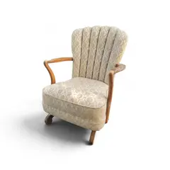 Vintage Fan Back Armchair Floral Upholstery Wood Arms Curved Legs - Local Pickup