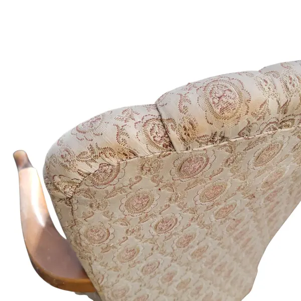 Vintage Fan Back Armchair Floral Upholstery Wood Arms Curved Legs - Local Pickup