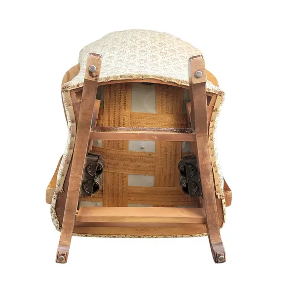 Vintage Fan Back Armchair Floral Upholstery Wood Arms Curved Legs - Local Pickup