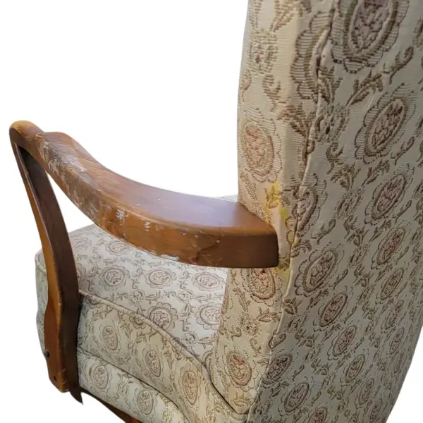 Vintage Fan Back Armchair Floral Upholstery Wood Arms Curved Legs - Local Pickup