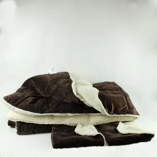 Keeco Sherpa Fleece Comforter Set Queen Size 90x92 Brown White + 2 Pillow Cases