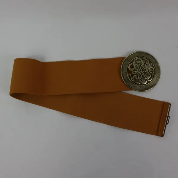 Vintage 1980s Women's Stretch Belt Yellow Orange Medallion Buckle 26-28"