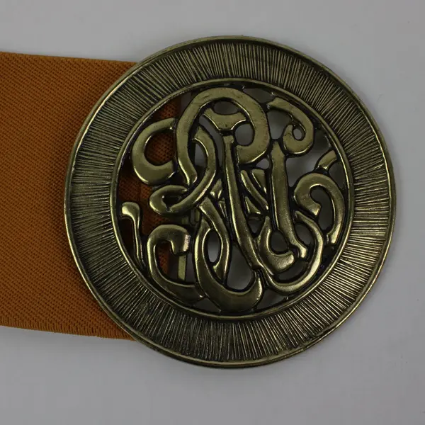 Vintage 1980s Women's Stretch Belt Yellow Orange Medallion Buckle 26-28"