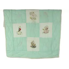 Vintage Embroidered Animal Baby Quilt 34 x 42 in FLAWED