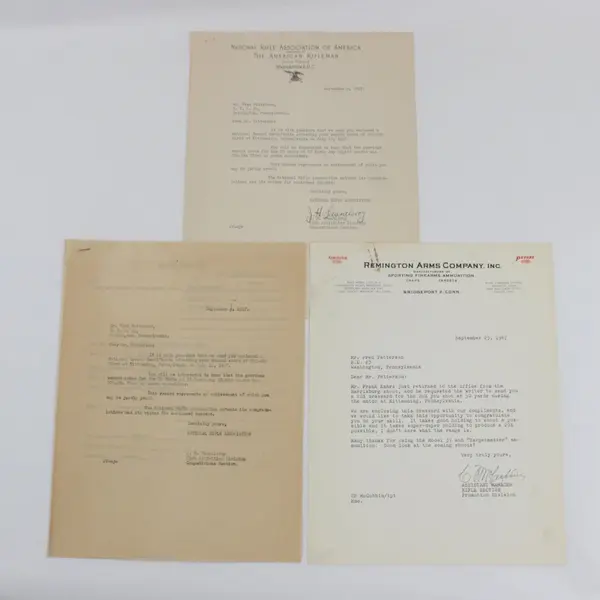 1947 NRA National Rifle Record Fred Patterson Certificate & Correspondence Lot