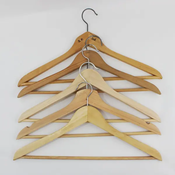 Lot of 5 Mixed Brands Wooden Clothes Hangers with Pants Bars 17.5" 