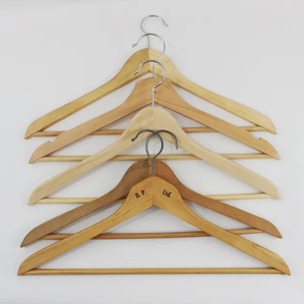 Lot of 5 Mixed Brands Wooden Clothes Hangers with Pants Bars 17.5" 