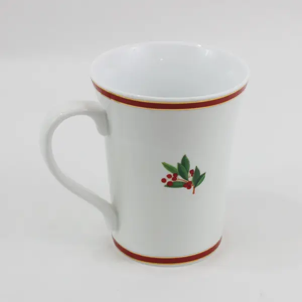 VTG 2004 Harry & David Holiday Christmas Mug Red Gold Trim Holly Leaves 16 oz
