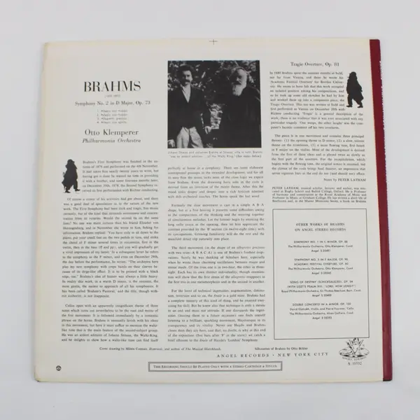 Angel Brahms Symphony No. 2 Philharmonia Klemperer 12-Inch Vinyl LP