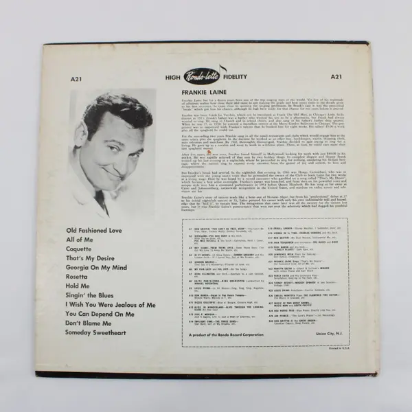 Frankie Laine Sings Rondo-lette Ultraphonic Hi-Fi 12" Vinyl LP