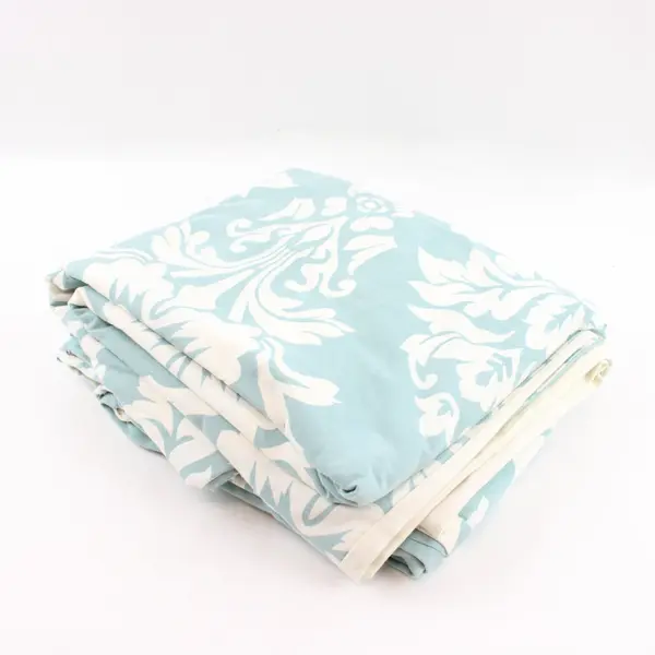 White Blue Floral Stripe Reversible Queen Duvet Cover Set