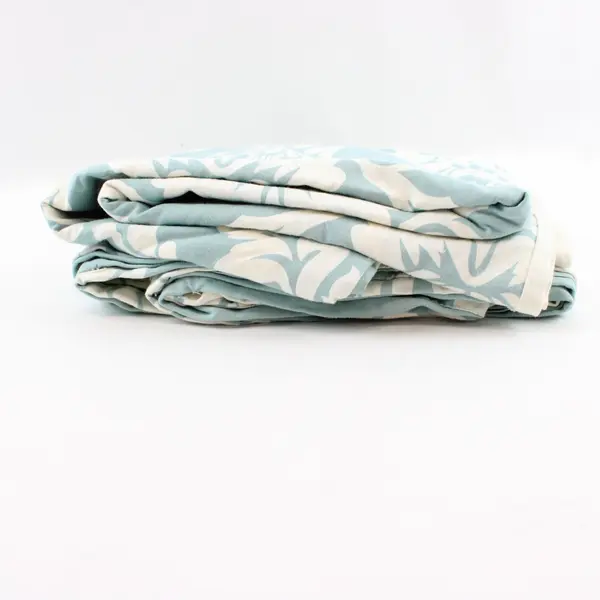 White Blue Floral Stripe Reversible Queen Duvet Cover Set