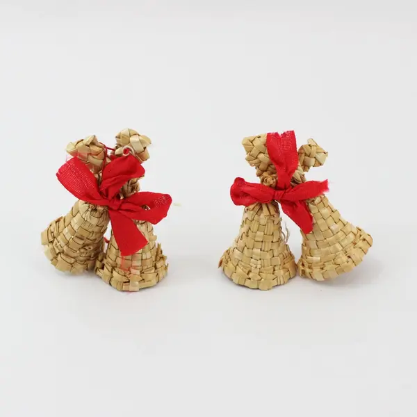 Lot of 5 Scandinavian Straw Christmas Ornaments Bells Stars Gold Red