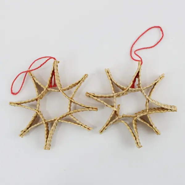 Lot of 5 Scandinavian Straw Christmas Ornaments Bells Stars Gold Red