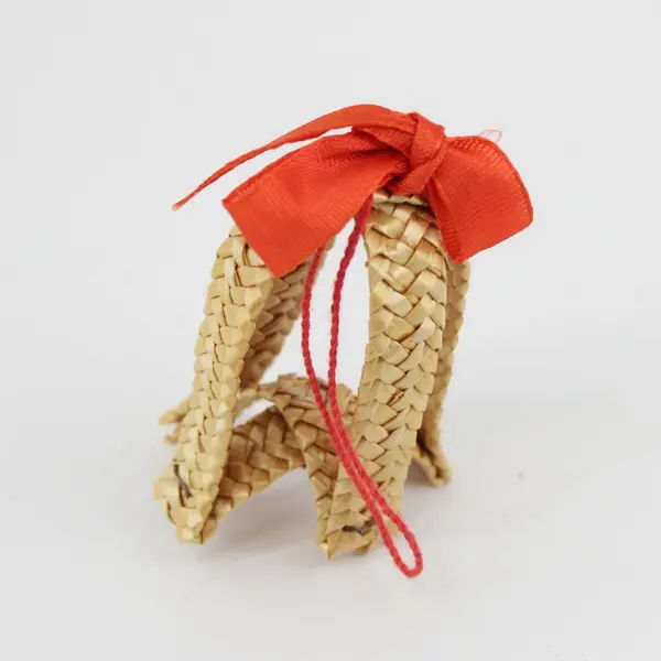 Lot of 5 Scandinavian Straw Christmas Ornaments Bells Stars Gold Red