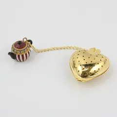 Gold Tone Heart Tea Bag Steeper with Teapot Charm