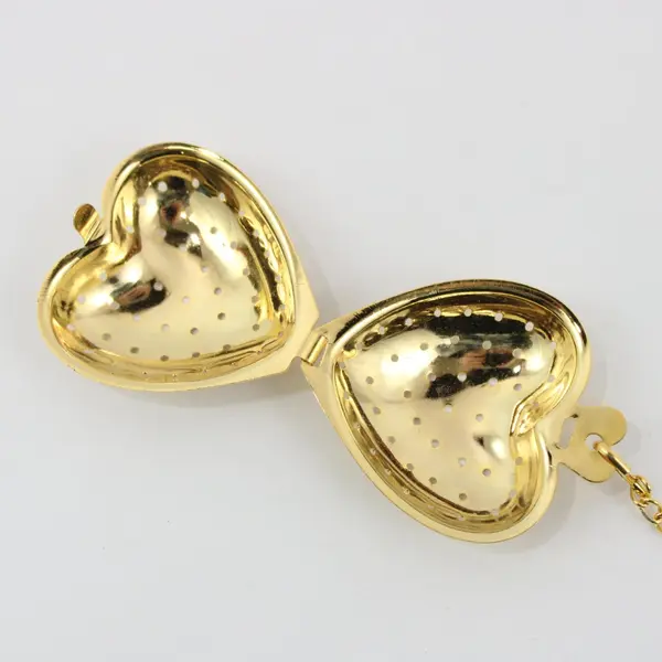Gold Tone Heart Tea Bag Steeper with Teapot Charm