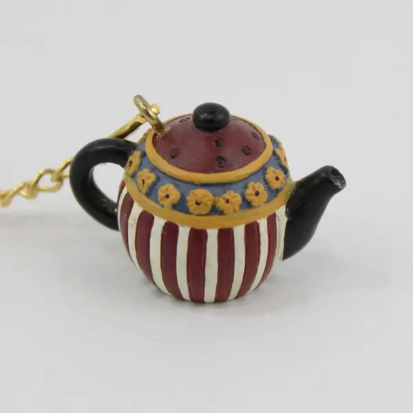 Gold Tone Heart Tea Bag Steeper with Teapot Charm