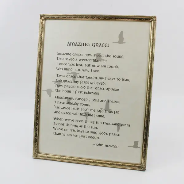 Amazing Grace Poem Print John Newton Ornate Gold Frame 14x11" 
