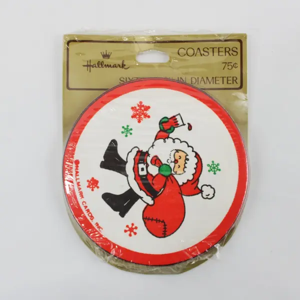16 Vintage Hallmark Santa Paper Coasters 3.25 in 75xC039