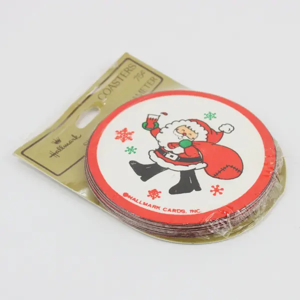 16 Vintage Hallmark Santa Paper Coasters 3.25 in 75xC039