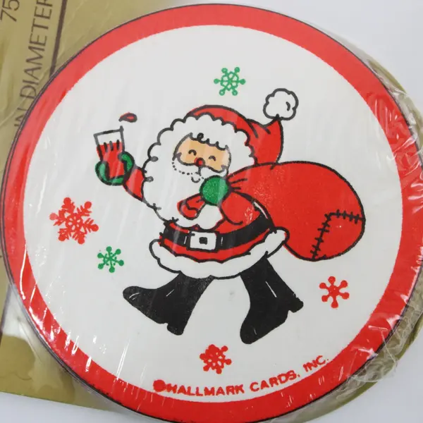 16 Vintage Hallmark Santa Paper Coasters 3.25 in 75xC039