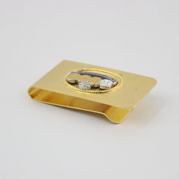 Reno Souvenir Money Clip Gold Tone Raised Emblem Blue Gold