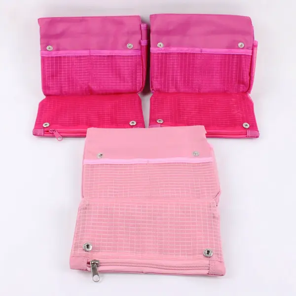 Lot of 3 Pink Foldable Multi-Pocket Makeup Pouches Organizer Bags