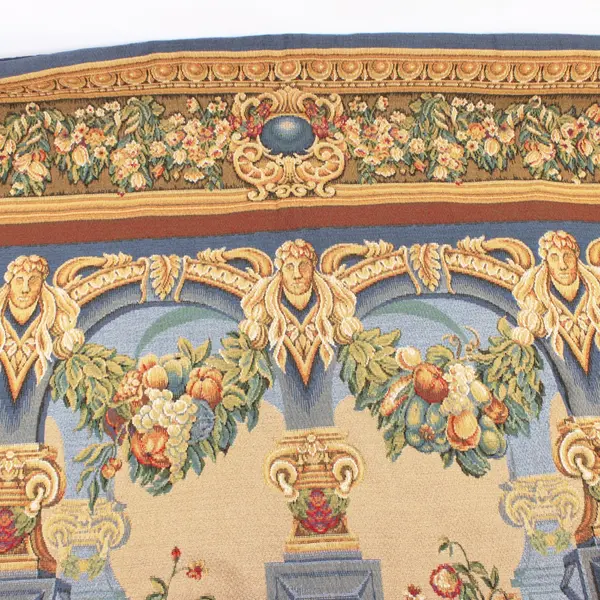 Blue & Tan Rococo Style Tapestry Wall Hanging 65 x 55 in