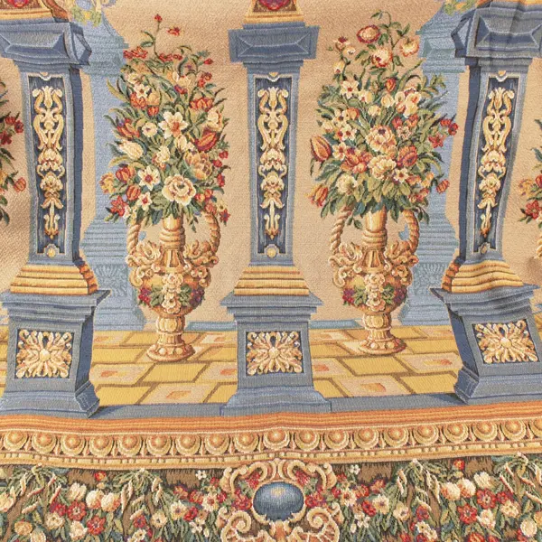 Blue & Tan Rococo Style Tapestry Wall Hanging 65 x 55 in