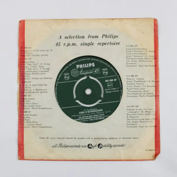 Philips Minigroove 45  7" Verdi Nabucco Opera Va Pensiero Vinyl Record