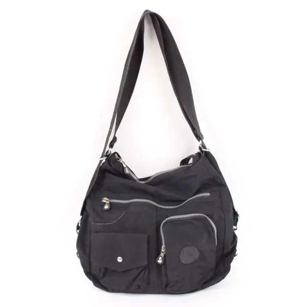 Jinqiaoer Black Multi-Pocket Shoulder Bag Purse