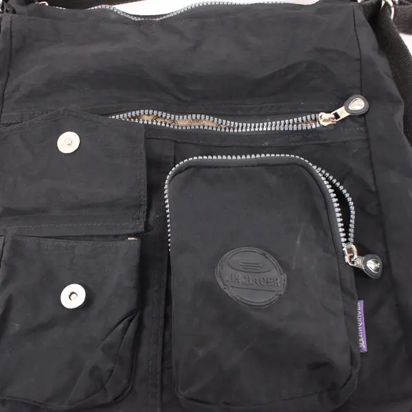 Jinqiaoer Black Multi-Pocket Shoulder Bag Purse