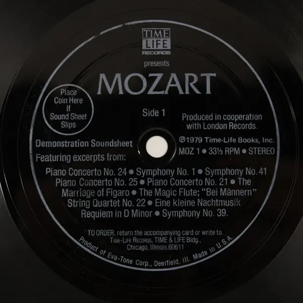 Time-Life Mozart 7" Demonstration Soundsheet Classical Flexi Disc
