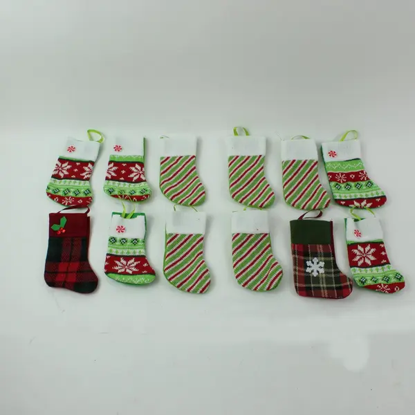 Lot of 12 Miniature Assorted Christmas Stocking Ornaments
