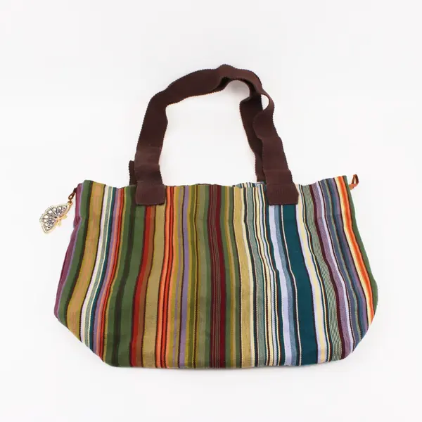 NOVICA Multicolor Striped Cotton Tote Bag Open Top