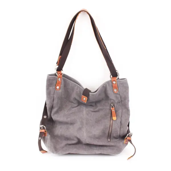 Shangri-La Gray Canvas Women's Shoulder Bag Purse