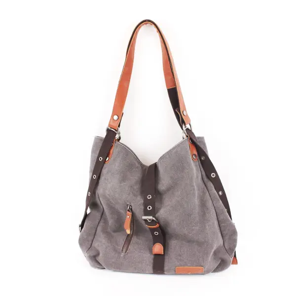 Shangri-La Gray Canvas Women's Shoulder Bag Purse