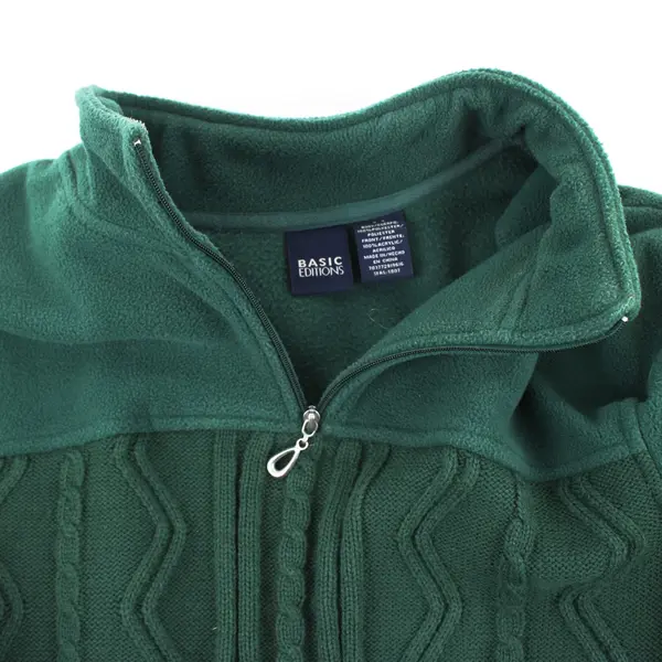 Basic Editions Women's Large Dark Green Cable Knit Fleece 1/4-Zip Pullover