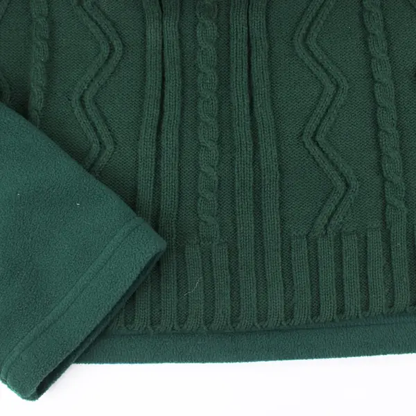 Basic Editions Women's Large Dark Green Cable Knit Fleece 1/4-Zip Pullover