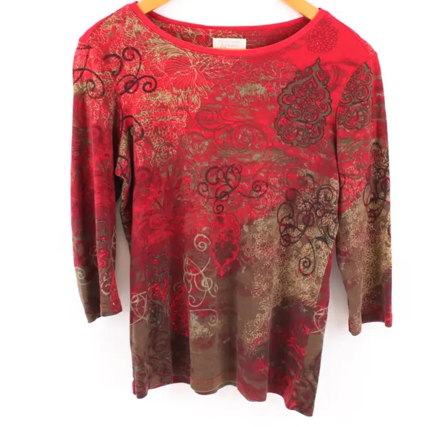 Christopher & Banks Women's Medium Red Brown Olive 3/4 Sleeve Shirt