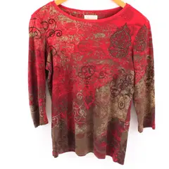 Christopher & Banks Women's Medium Red Brown Olive 3/4 Sleeve Shirt