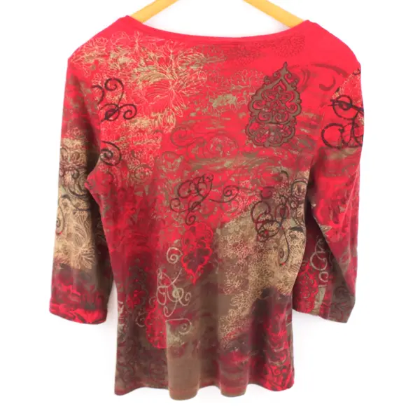 Christopher & Banks Women's Medium Red Brown Olive 3/4 Sleeve Shirt