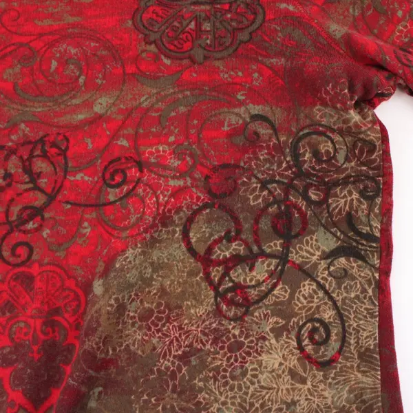 Christopher & Banks Women's Medium Red Brown Olive 3/4 Sleeve Shirt