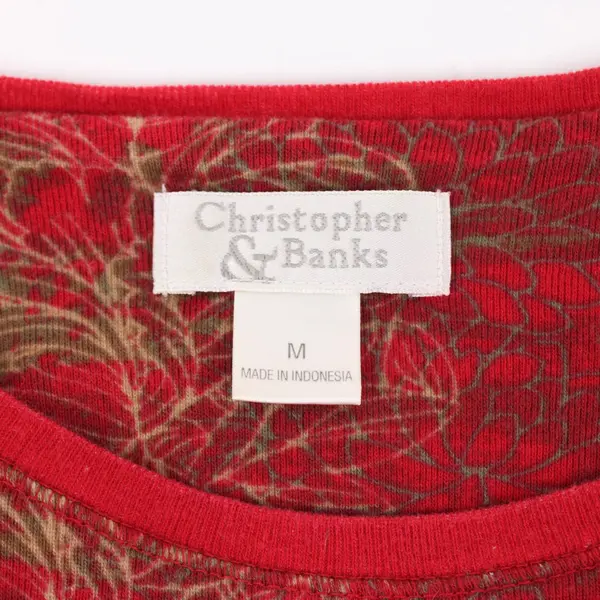 Christopher & Banks Women's Medium Red Brown Olive 3/4 Sleeve Shirt